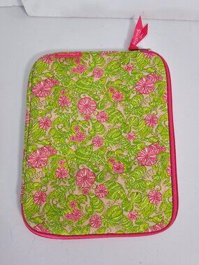 Lilly Pulitzer Tablet Cover Green Pink Zip Floral Padded